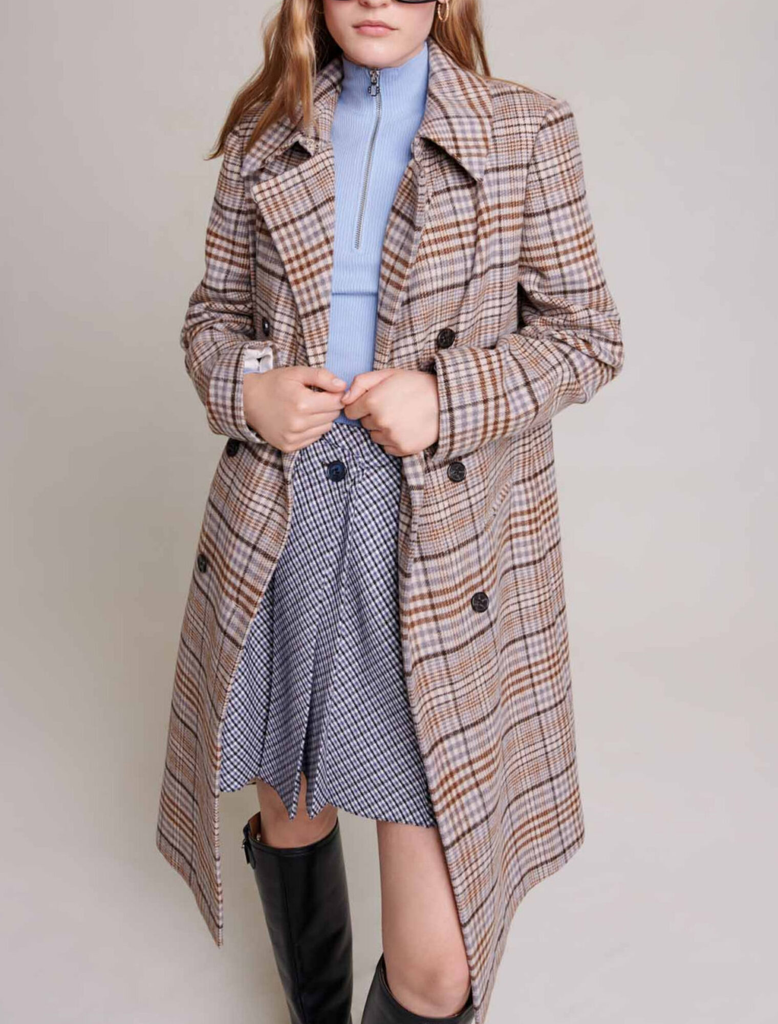 Long checked coat