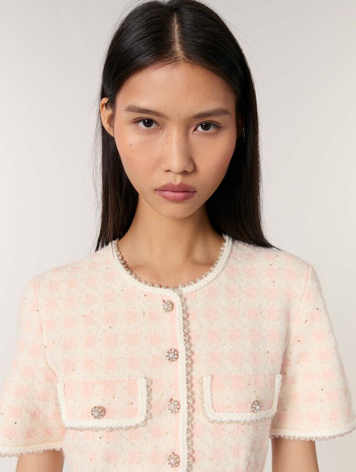 Tweed-effect knit mini dress