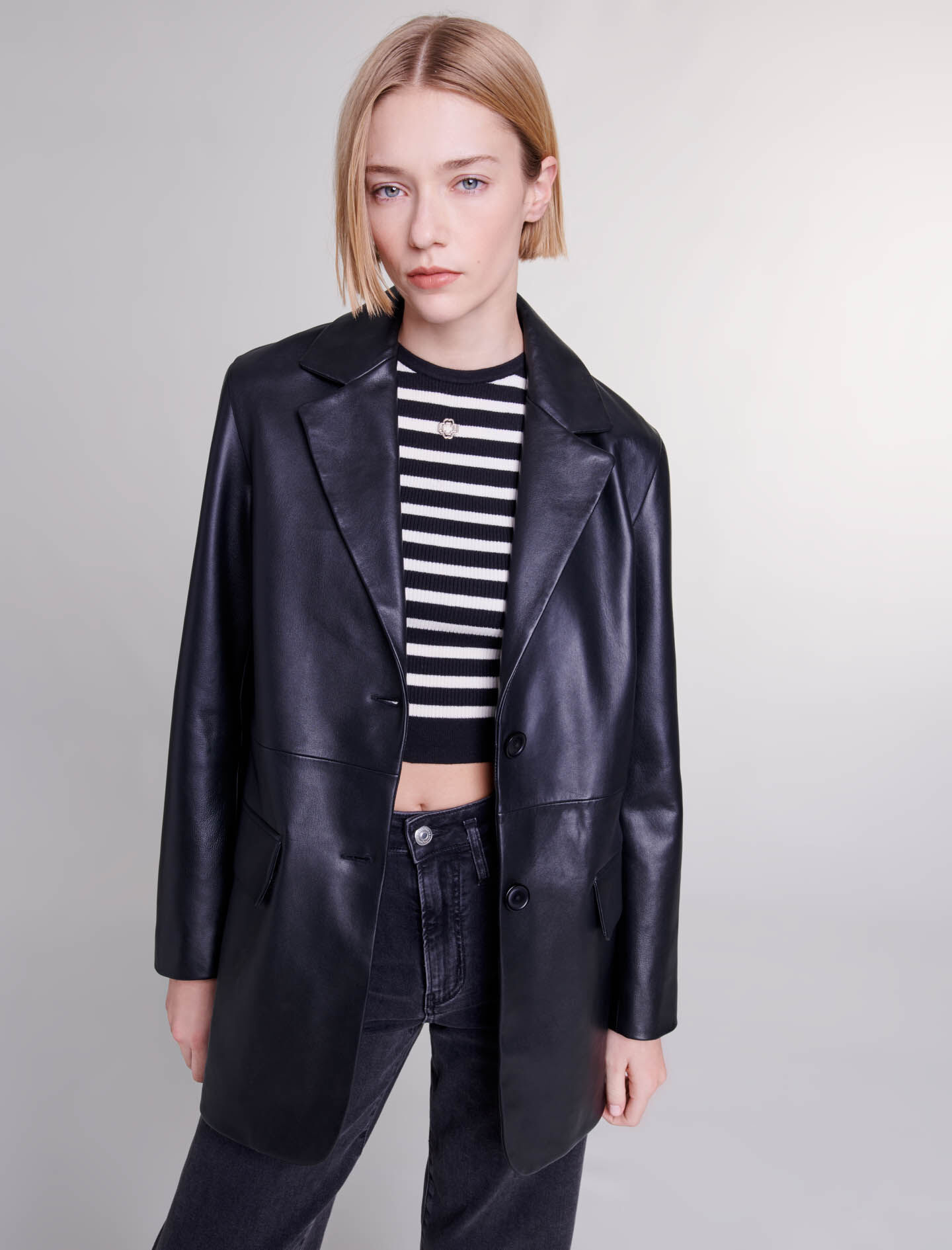 【35％OFF】 Leather jacket Maje | Women For Gray / Black ジャケット・アウター