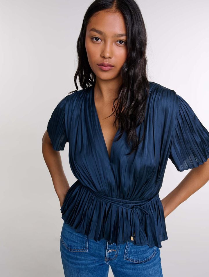 Top plissé manches courtes