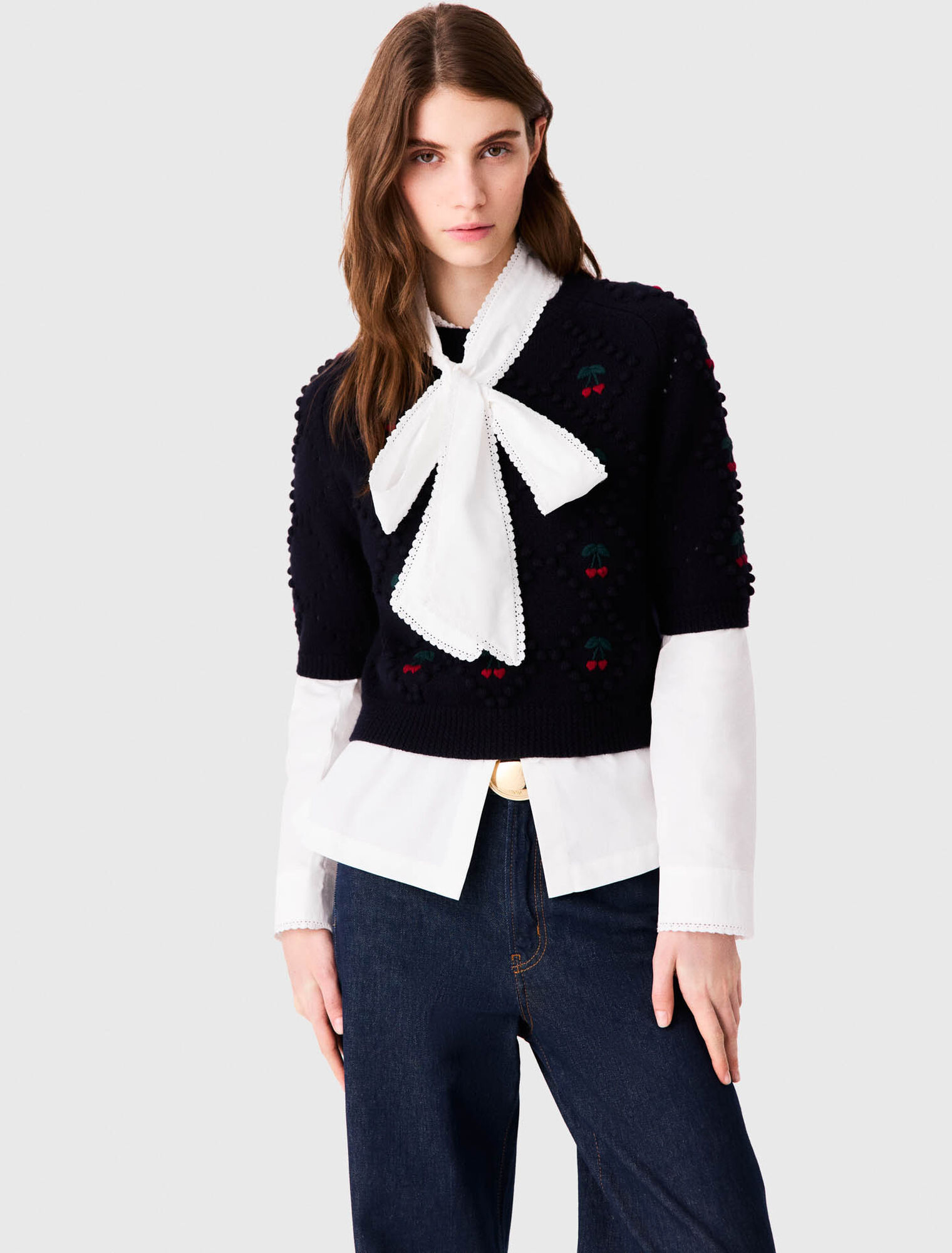 Sweater with embroidered cherries