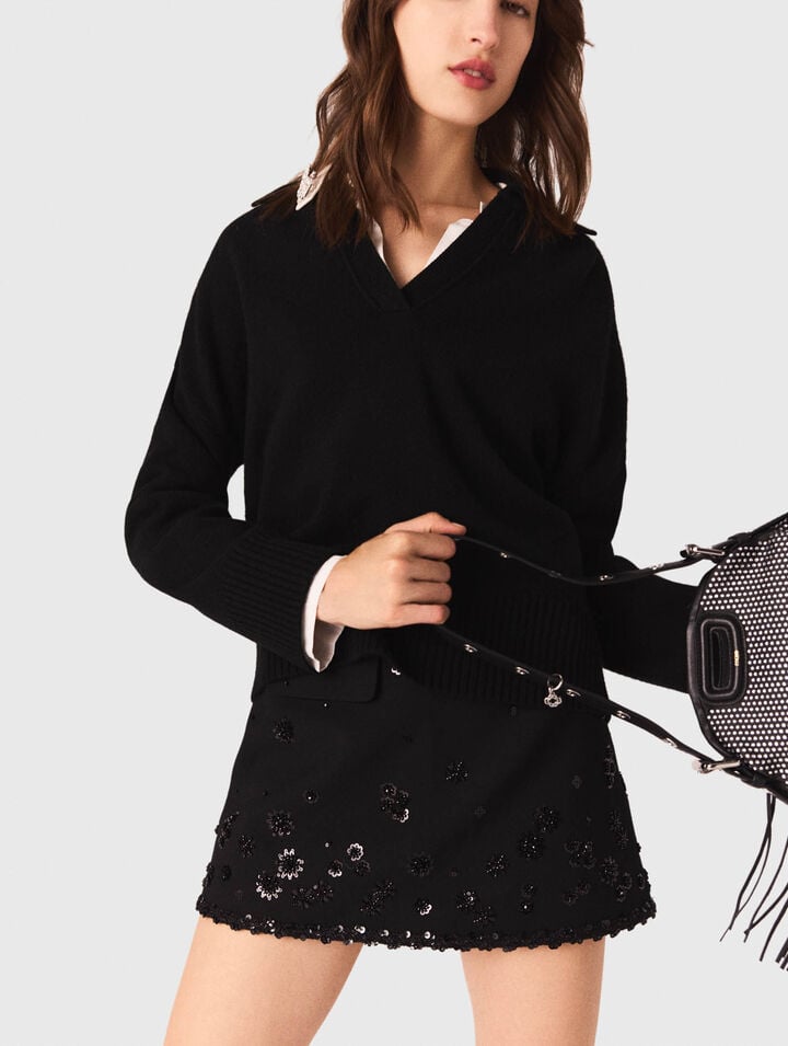 Open polo collar jumper