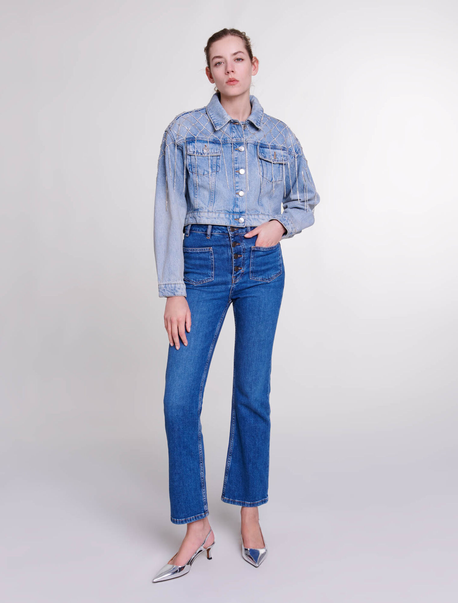 Denim jacket with rhinestones