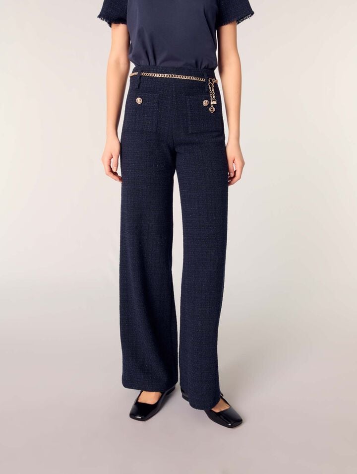 Tweed trousers with chain belt