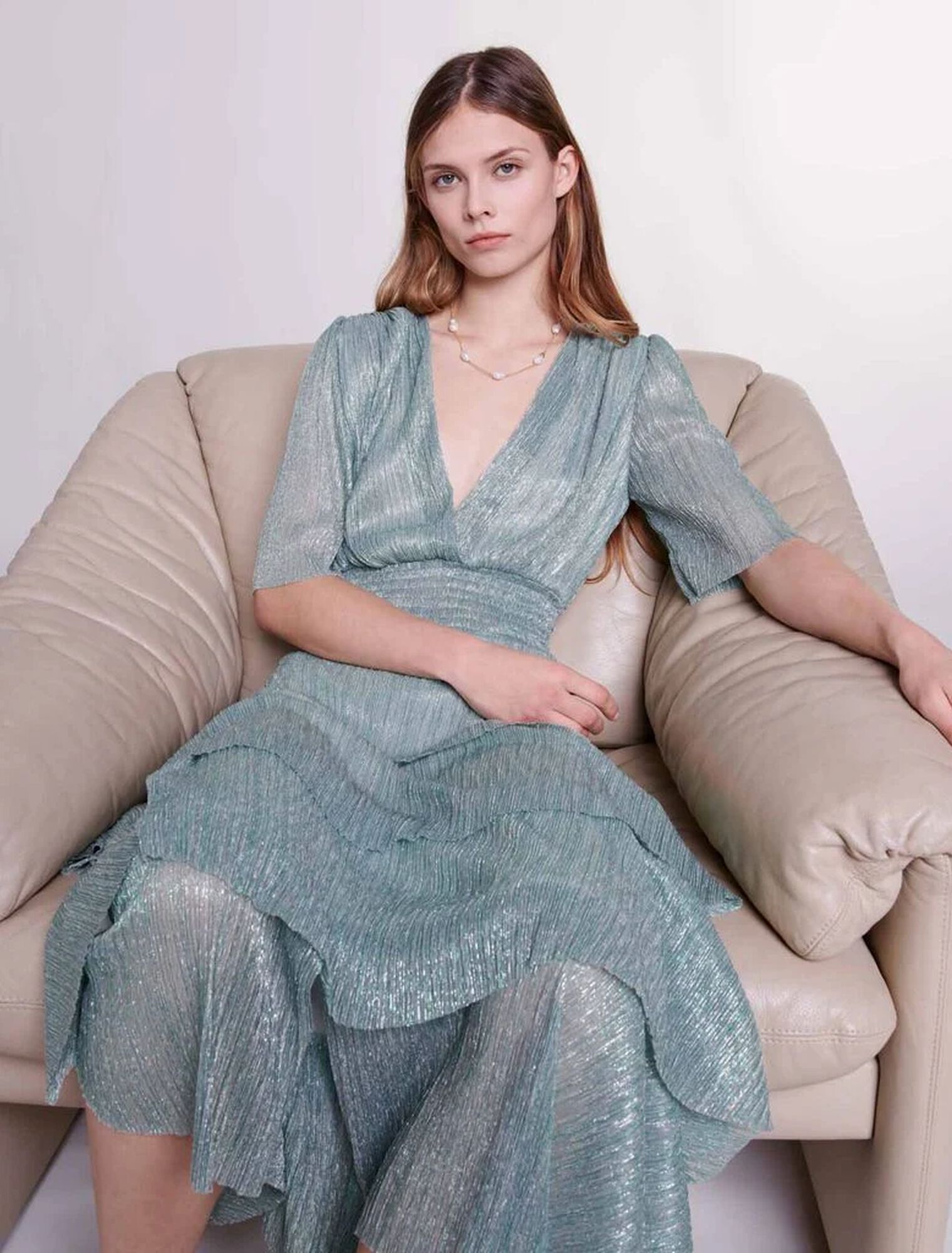 Stretch lurex ruffled dress