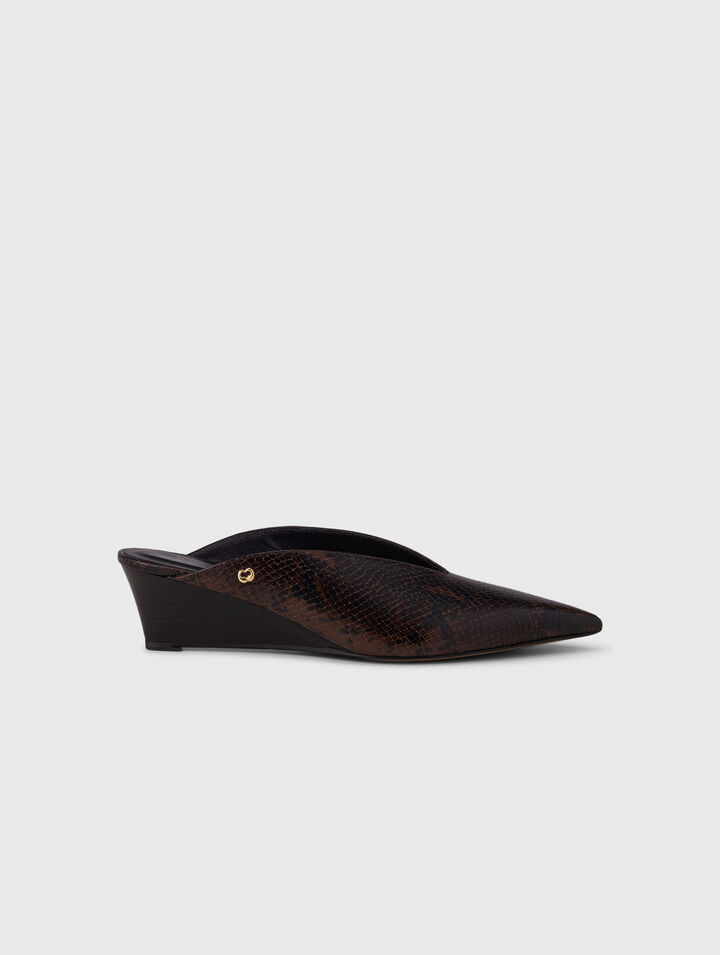 Embossed leather wedge mules
