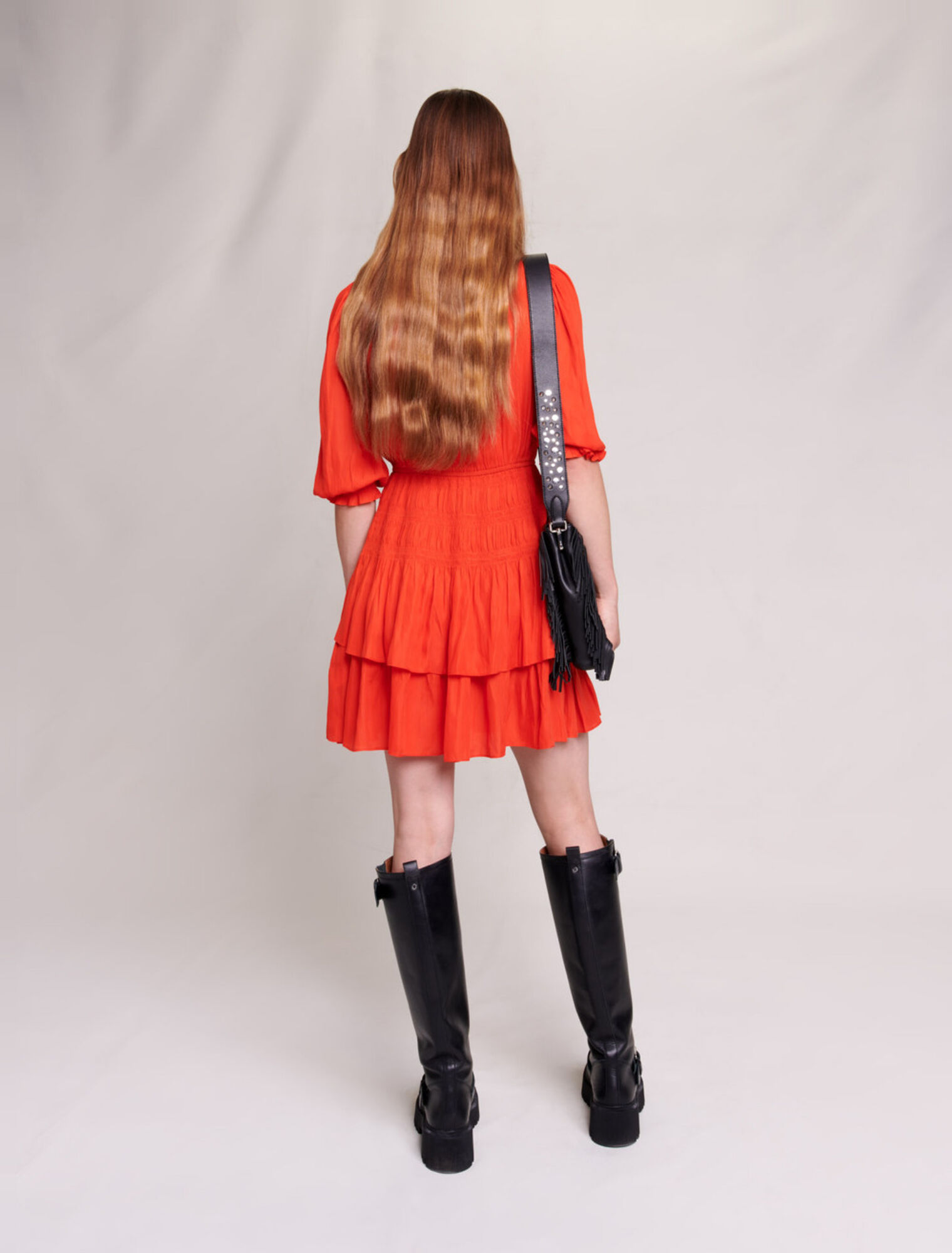 Short satin smocked dress