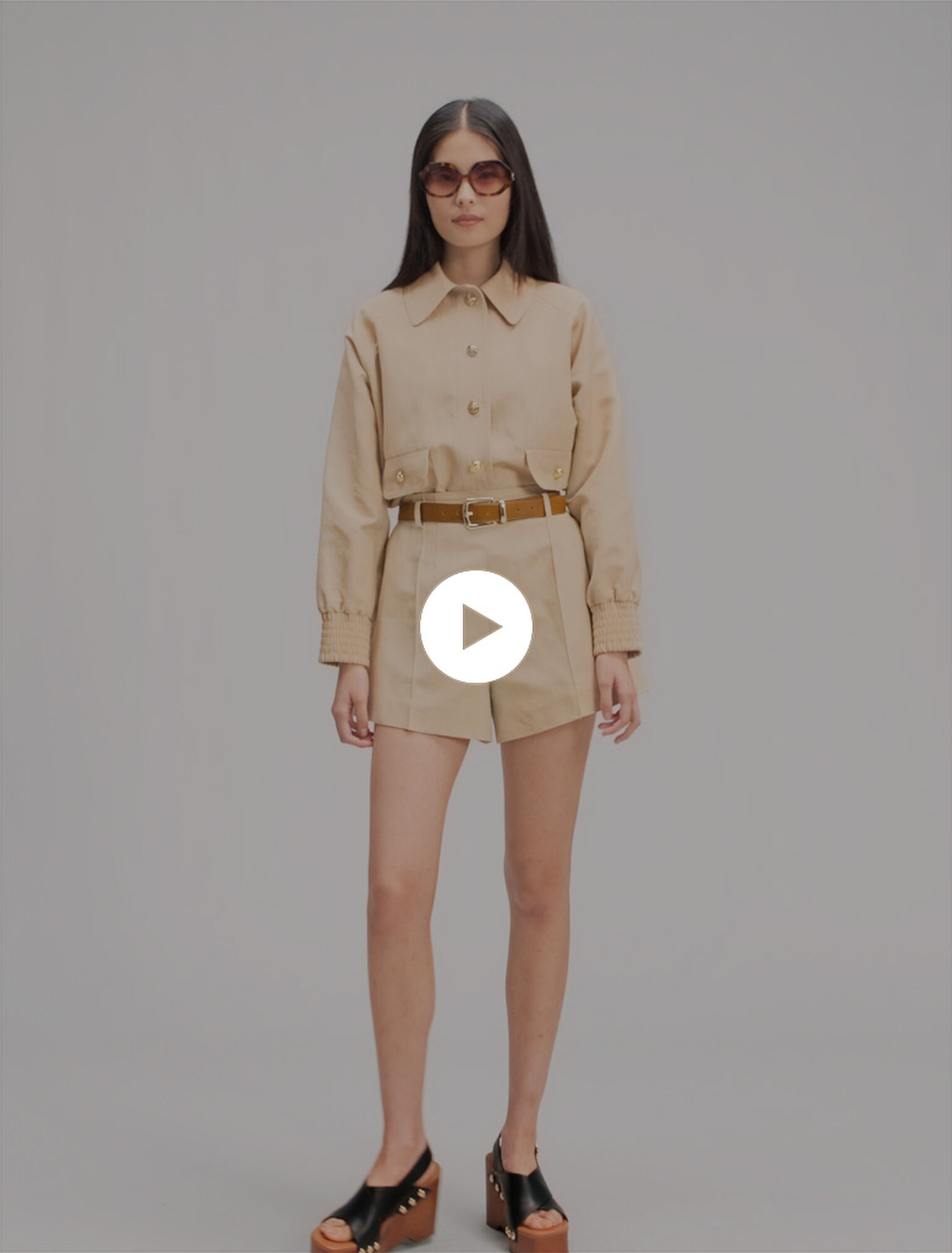 Short à pinces en lin et coton