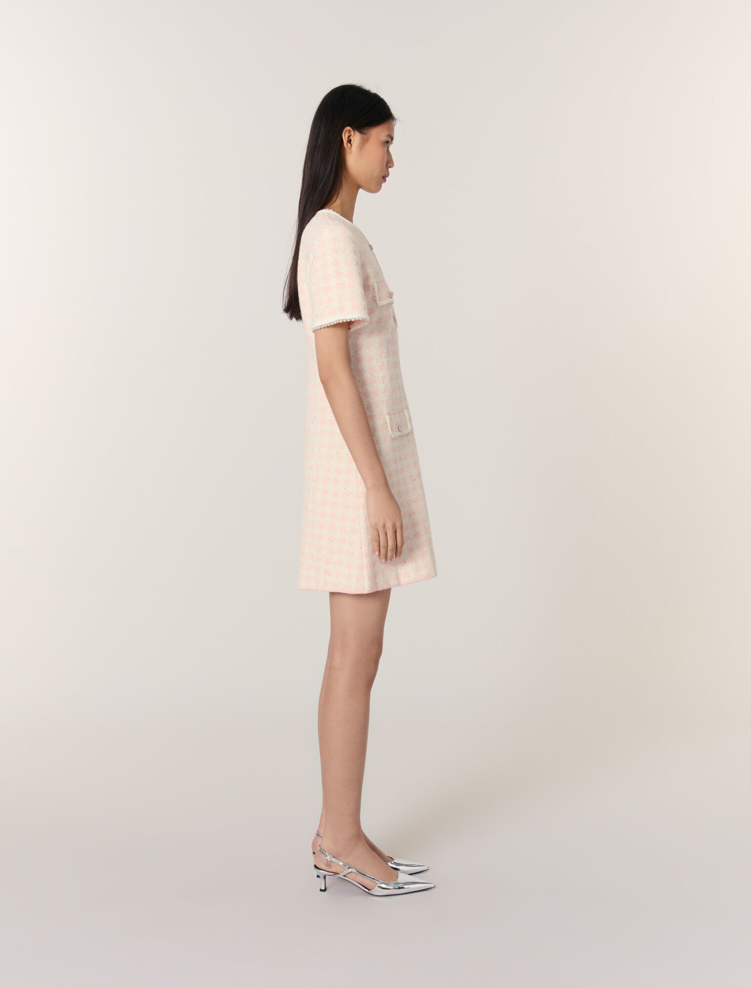 Tweed-effect knit mini dress