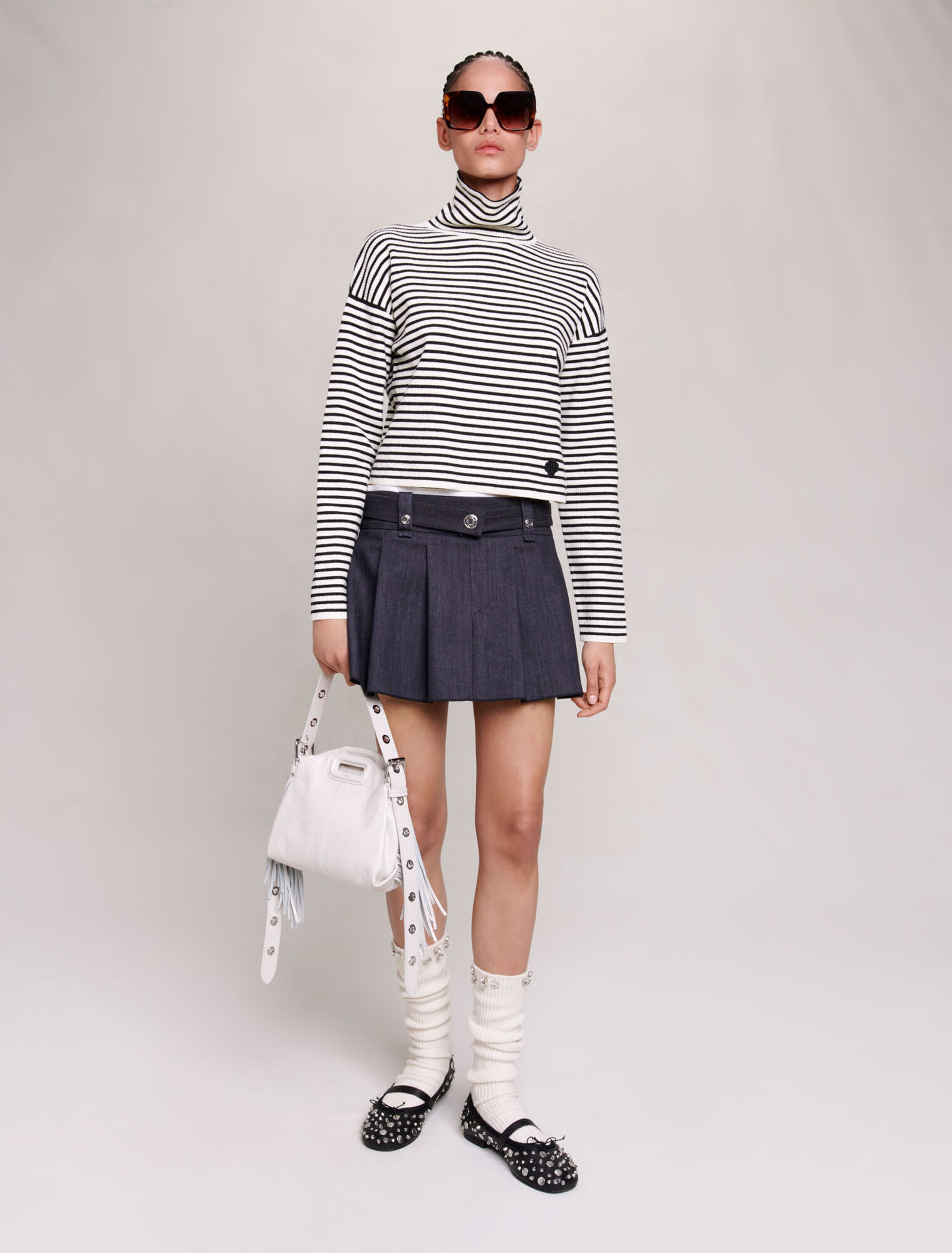 Black denim-effect mini skirt
