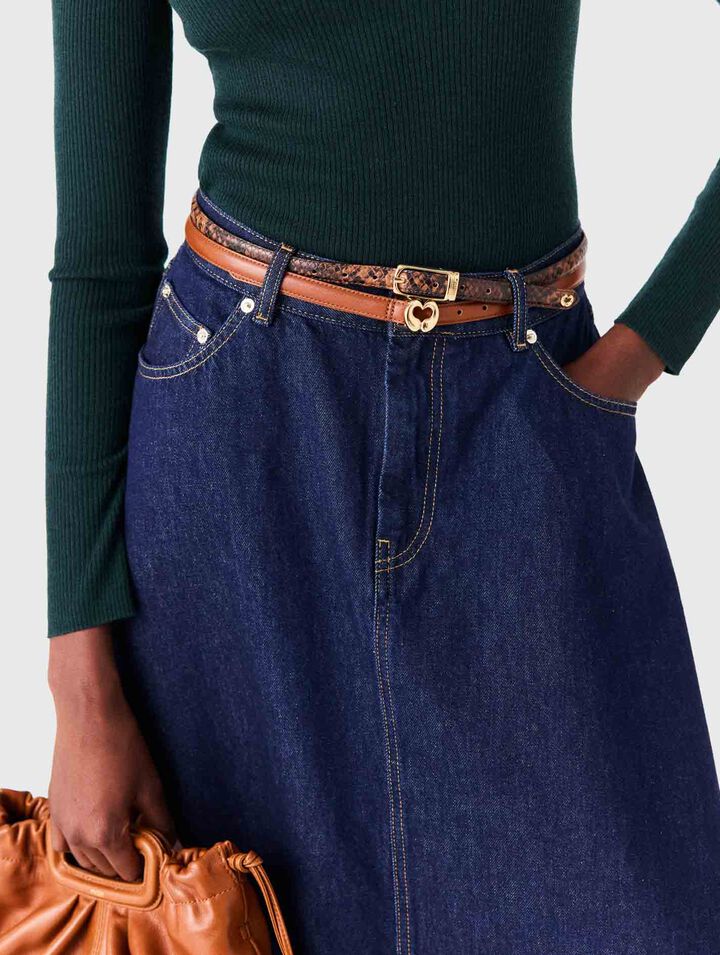 Slim embossed leather belt