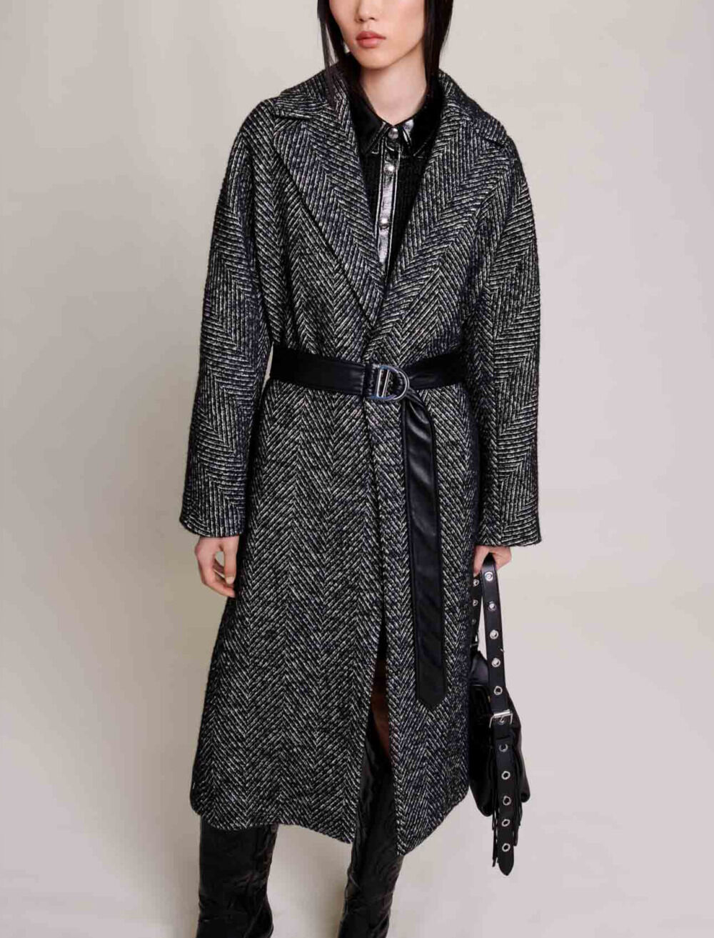 Long herringbone coat Bicolor For Women | Maje