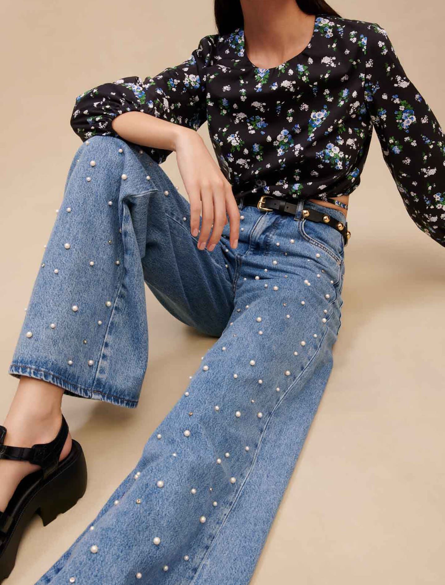 Jeans femme à perles shop