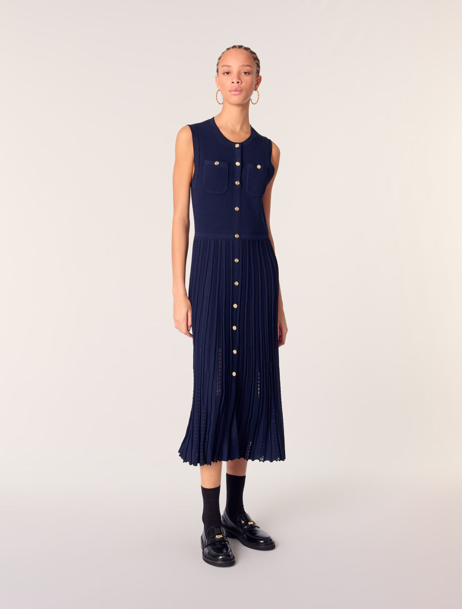 Pleated knit maxi dress