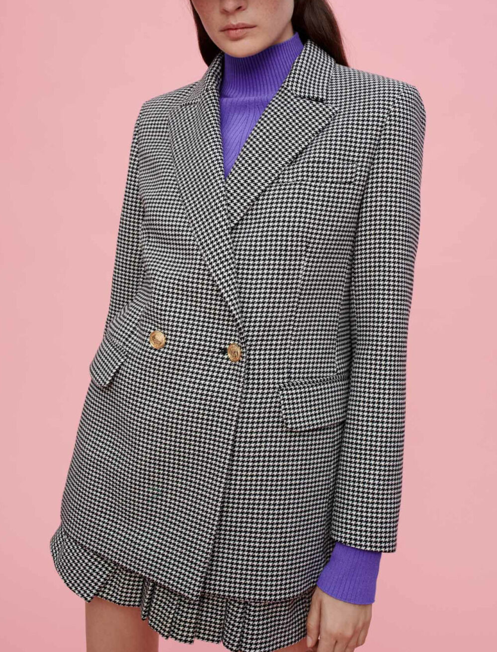 Veste droite en pied de poule