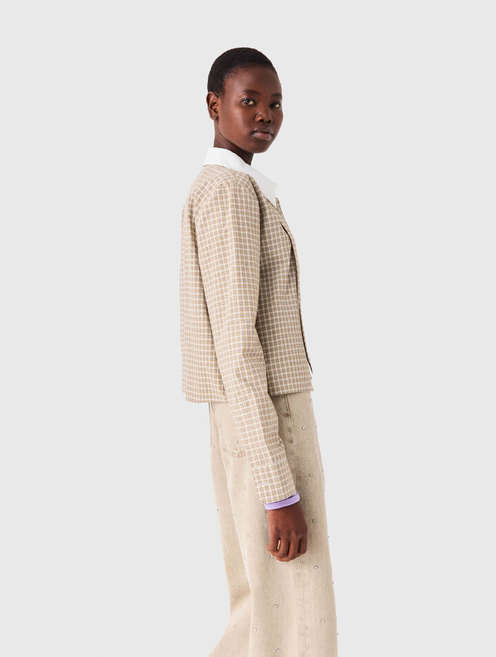 Chemise courte &agrave; carreaux strass&eacute;e
