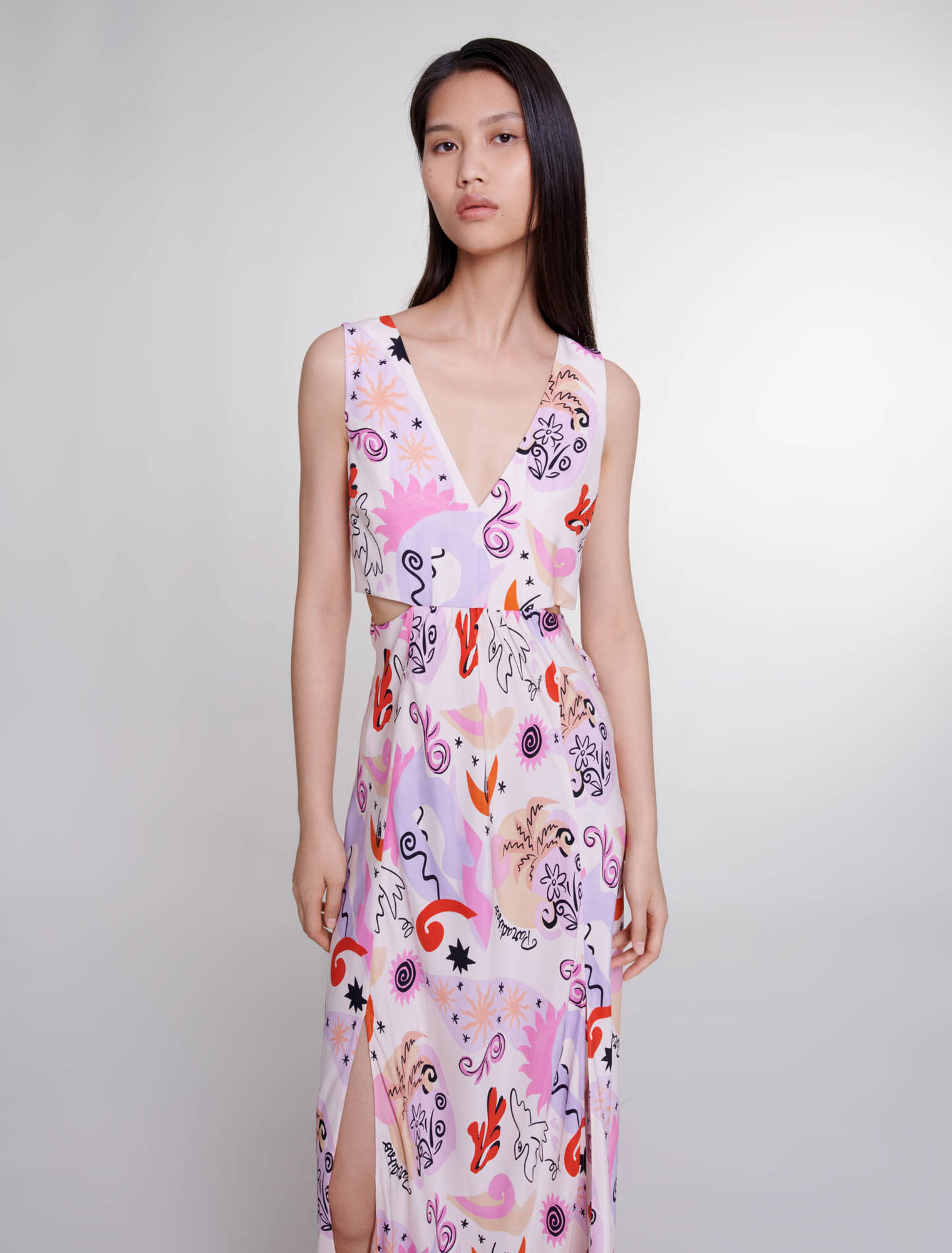 Robe longue ajourée en soie