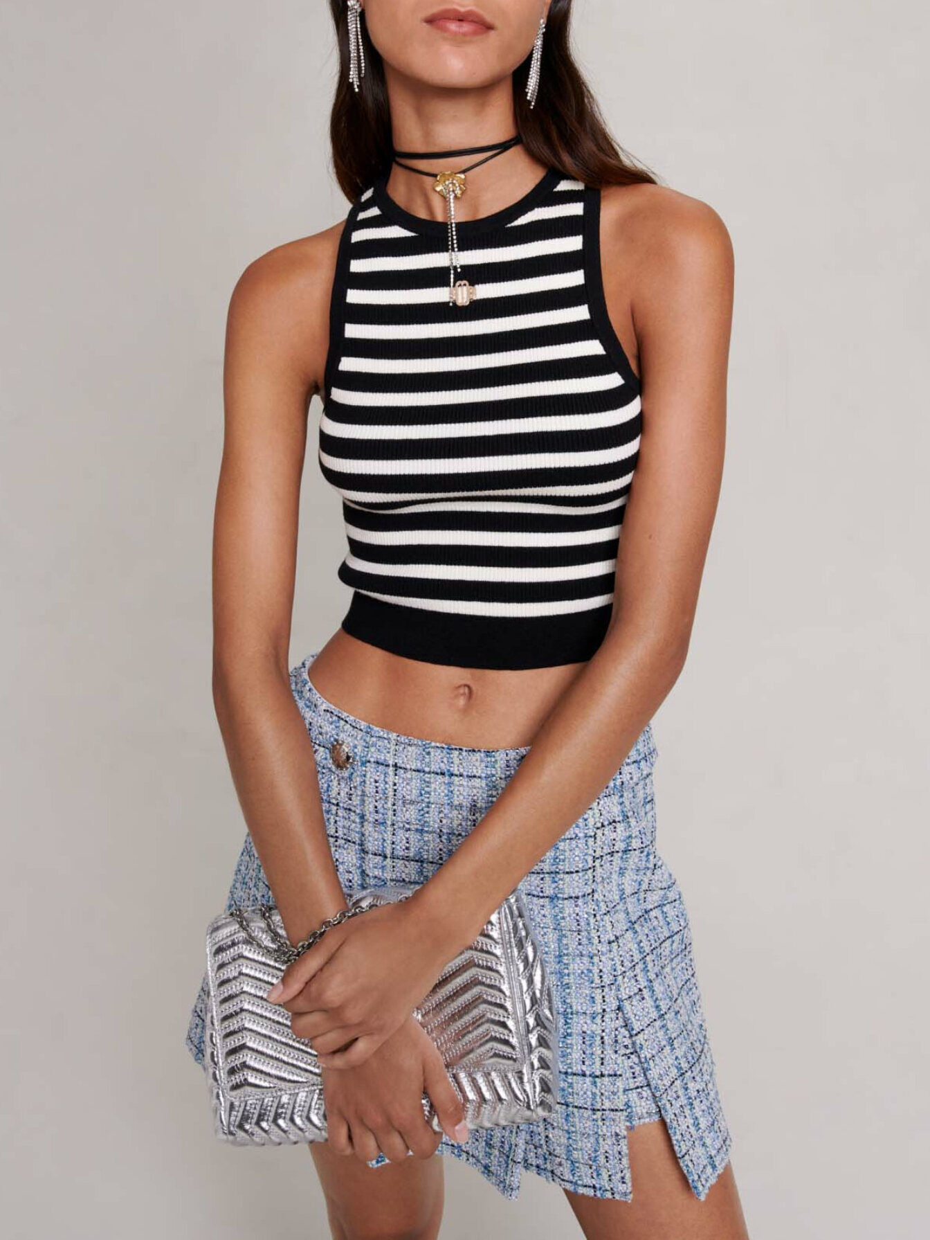 T-MAJE Striped crop top Black / Gray For Women | Maje