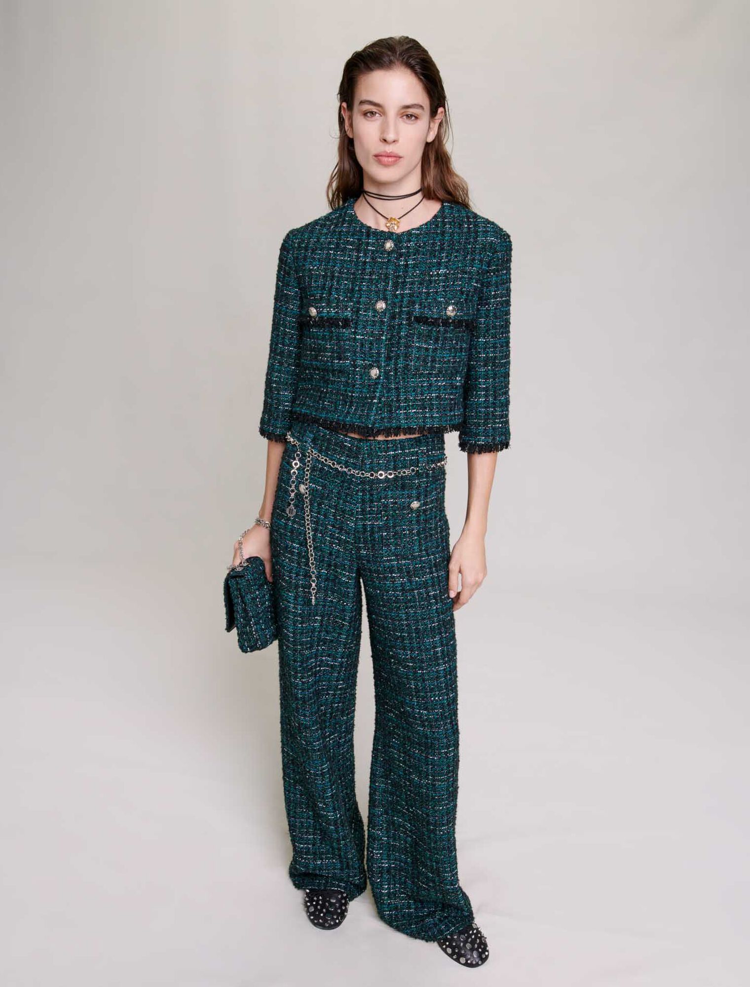 Pantalon large en tweed