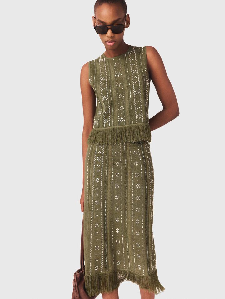 Jupe en maille avec fleurs strass&eacute;