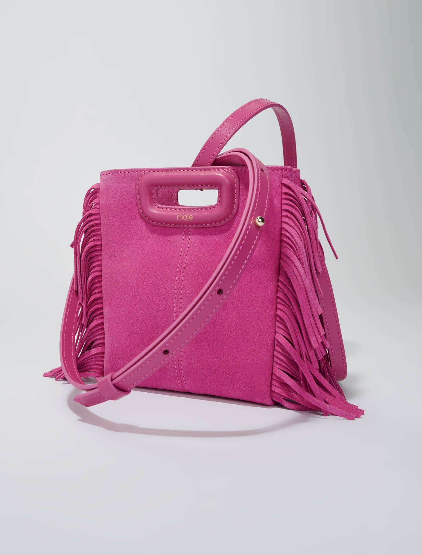 Sac M mini en cuir suede rose pour femme Maje