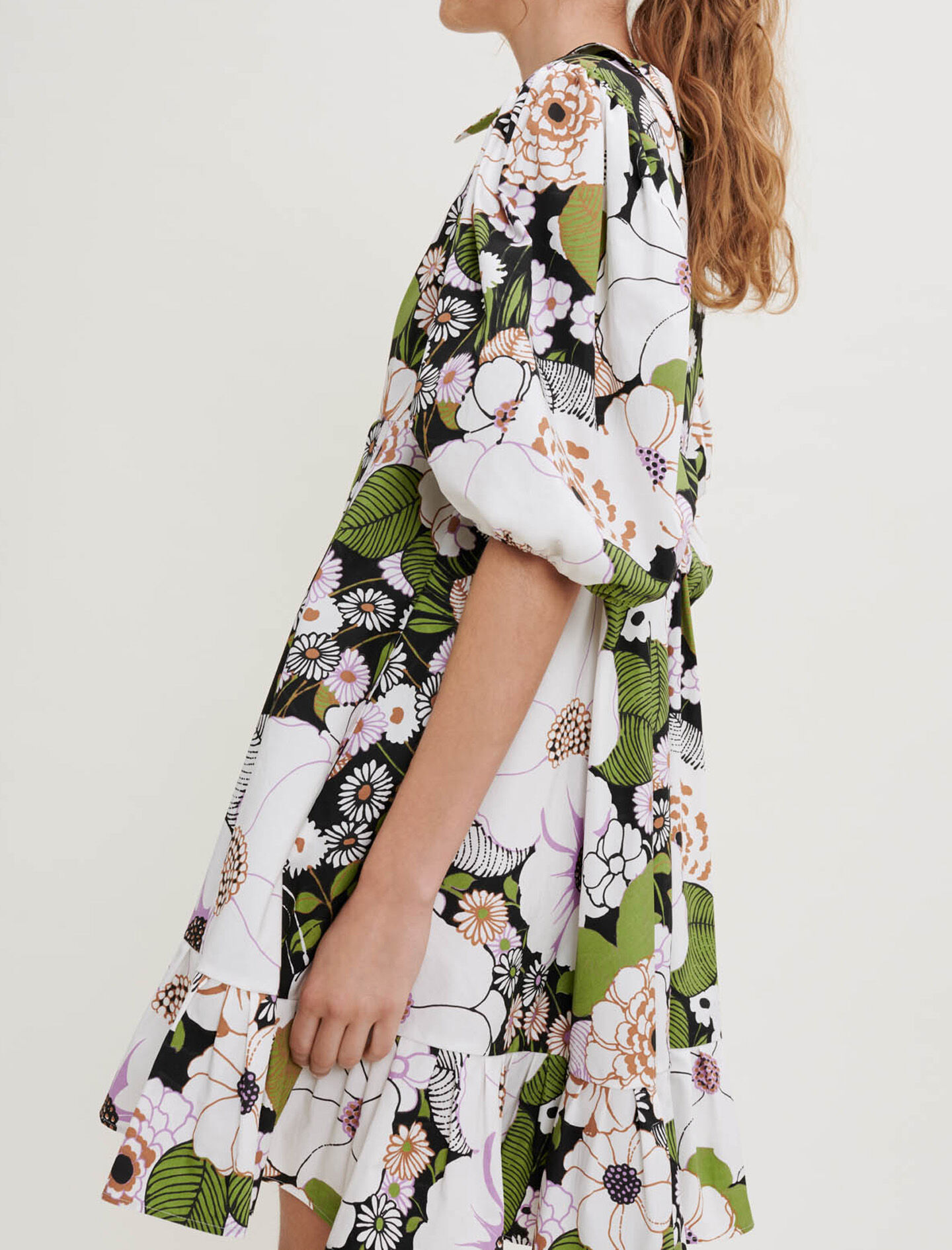 Robe imprimé à fleurs 70's gris / noir pour femme | Maje