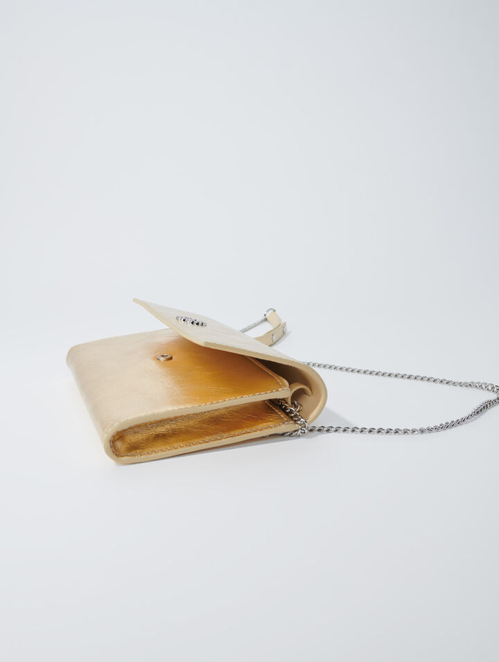 Leather clutch bag with chain