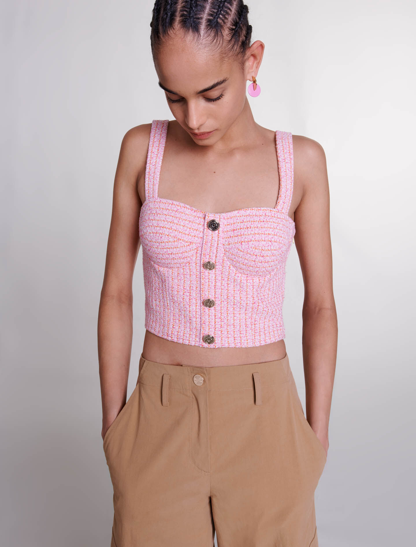 Tweed-effect knit crop top White For Women | Maje