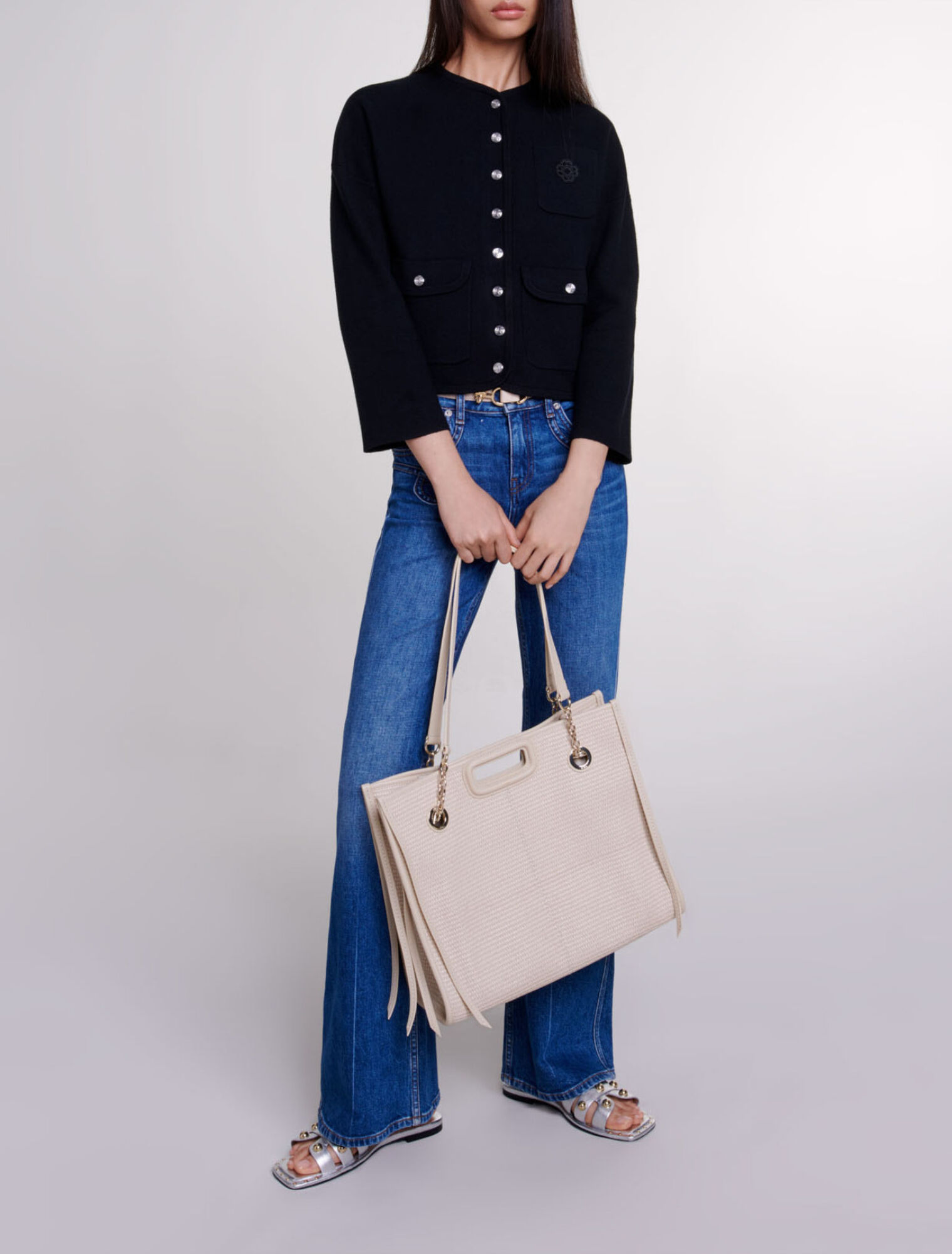 Cropped knit cardigan