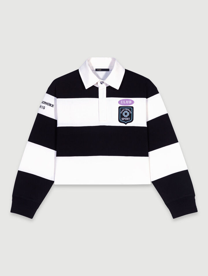 Striped and embroidered polo shirt
