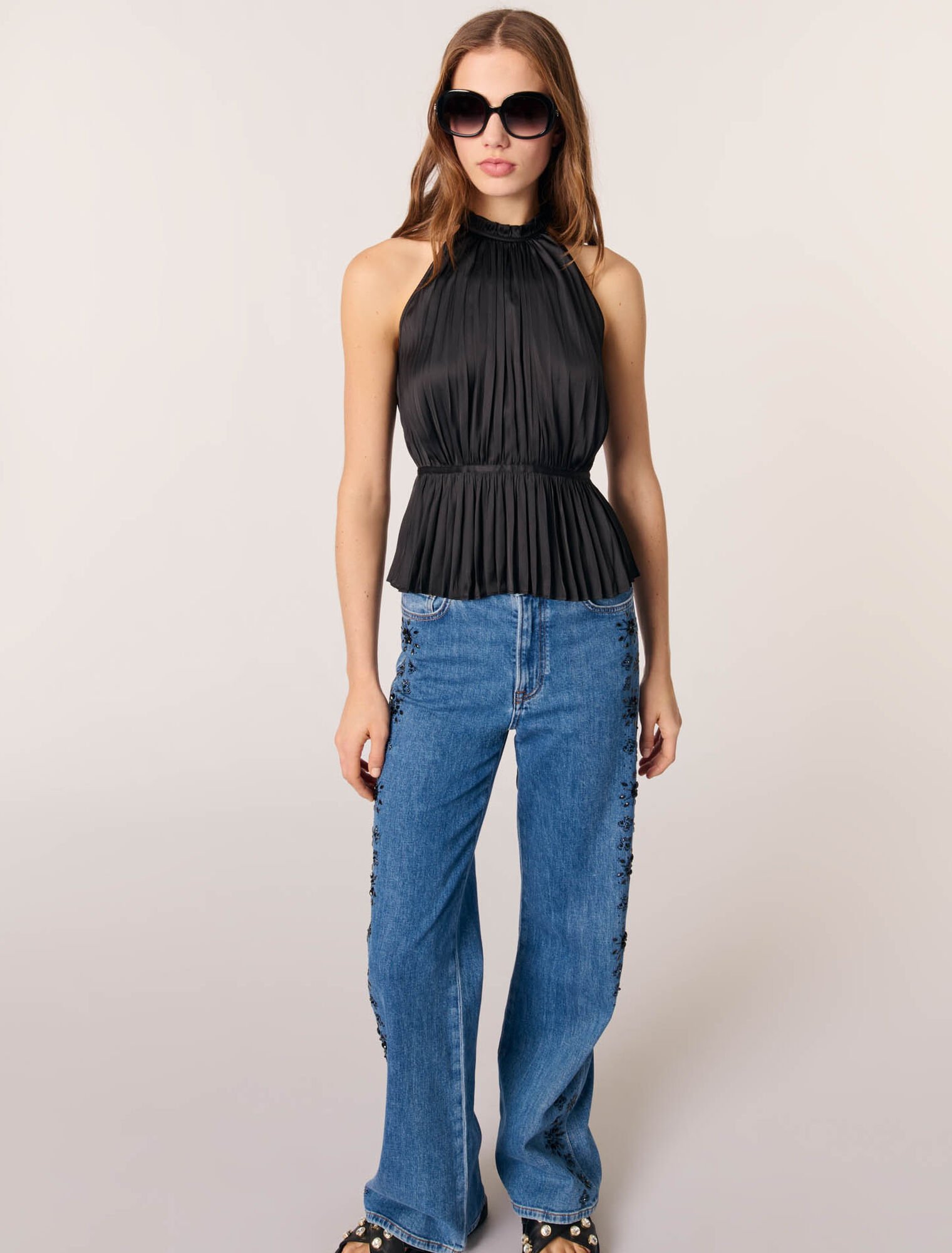Pleated satin halter top 