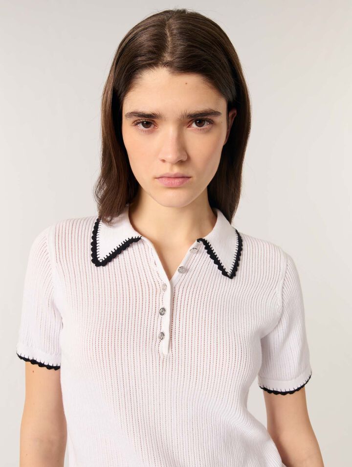 Polo en maille pointelle et crochet