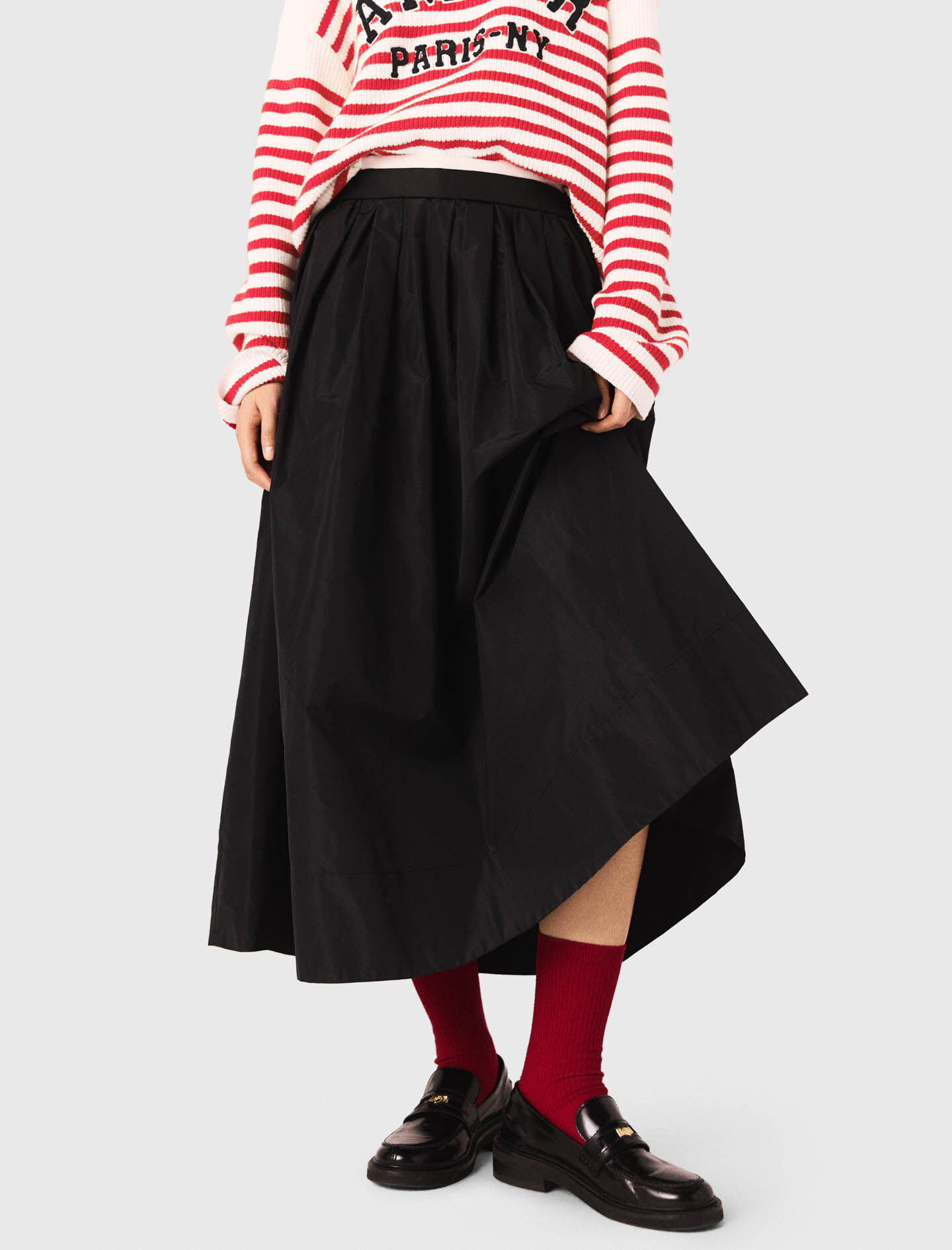maxi skirt with contrast waistband Black / Gray For Women | Maje
