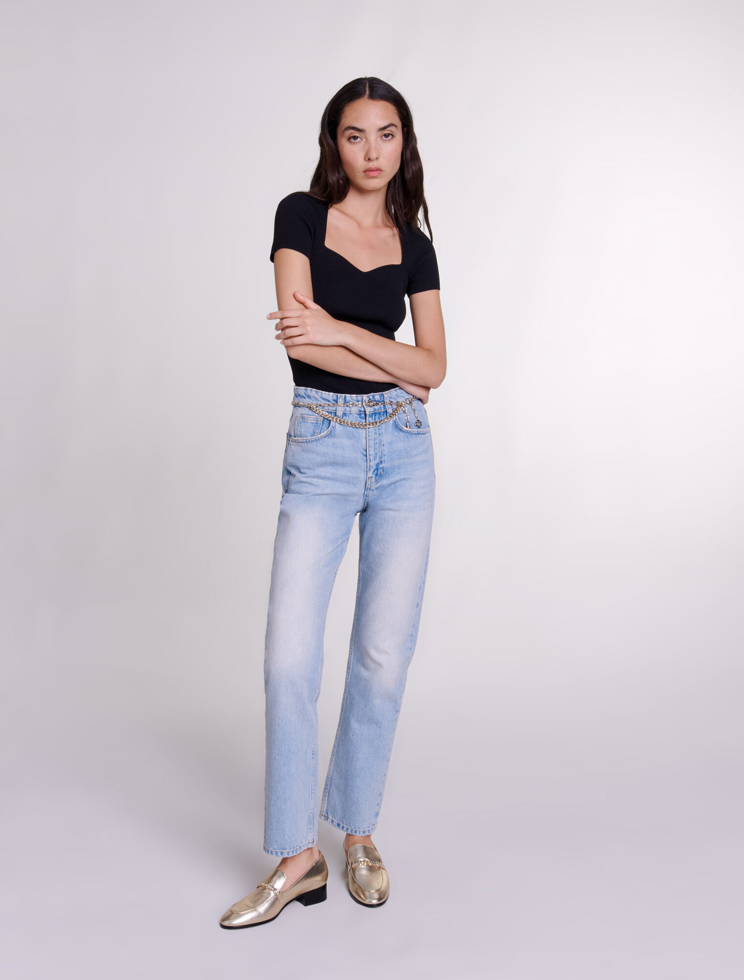 Jean droit avec ceinture bijou