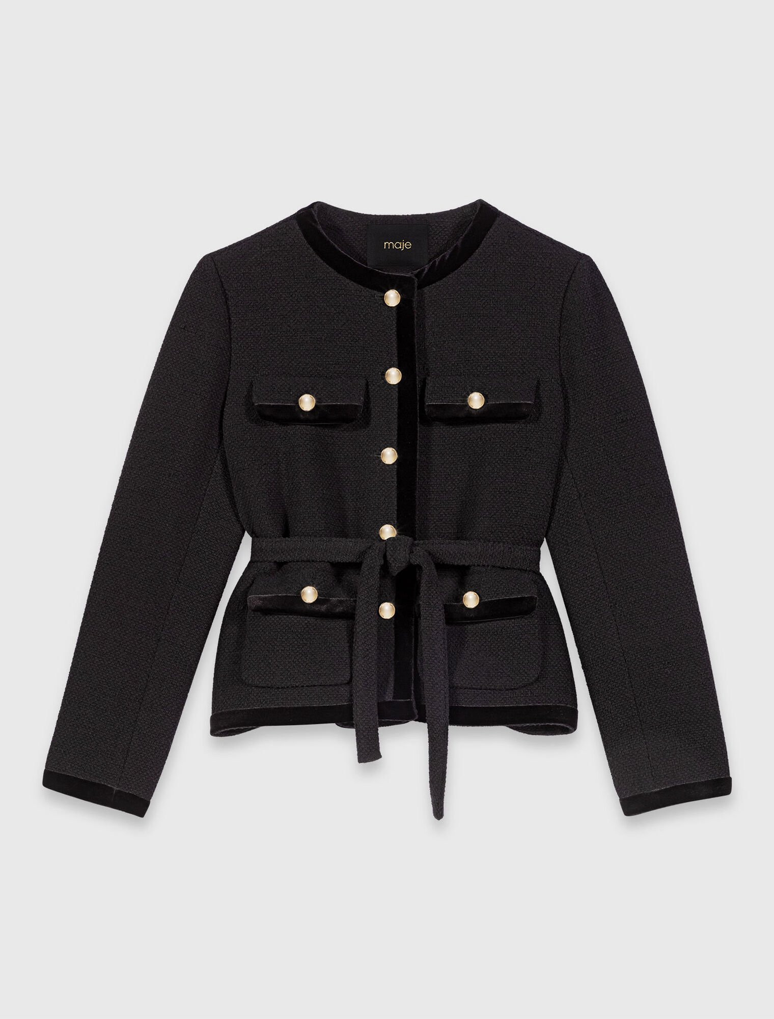 Veste longue en tweed avec ceinture