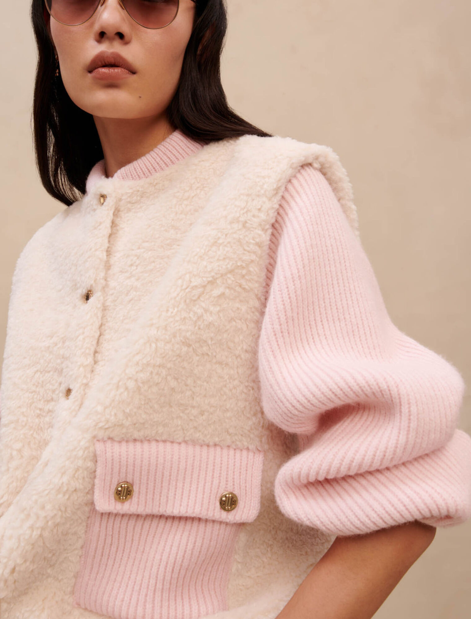 Blouson bi-matière rose