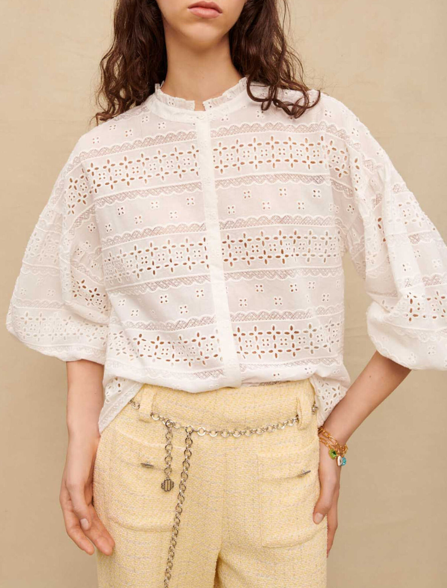 Blouse brodée en coton blanche
