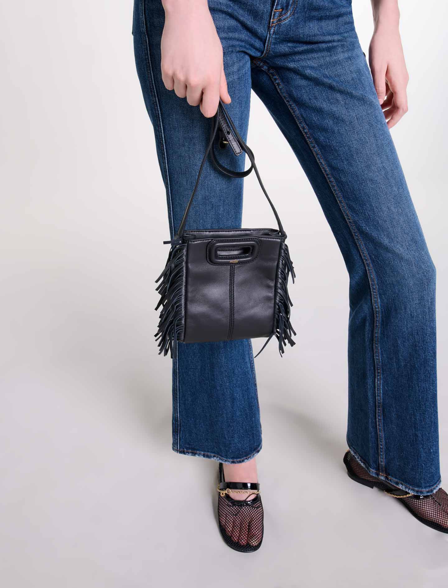 Leather bag with chain strap Black / Gray For Women | Maje
