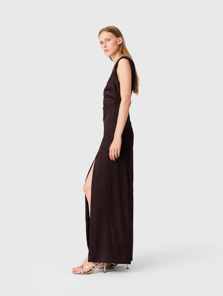 Satin-effect draped maxi dress