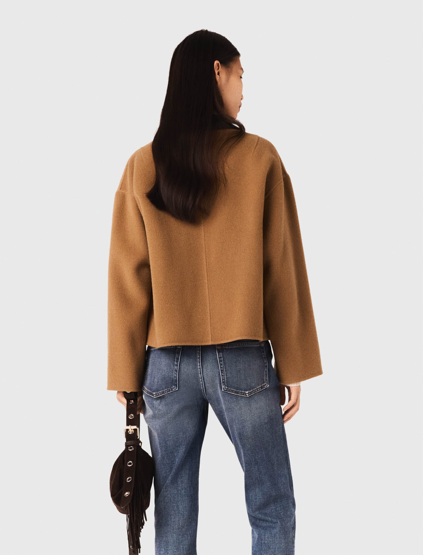 Double-faced coat with removable collar Brown For Women | Maje