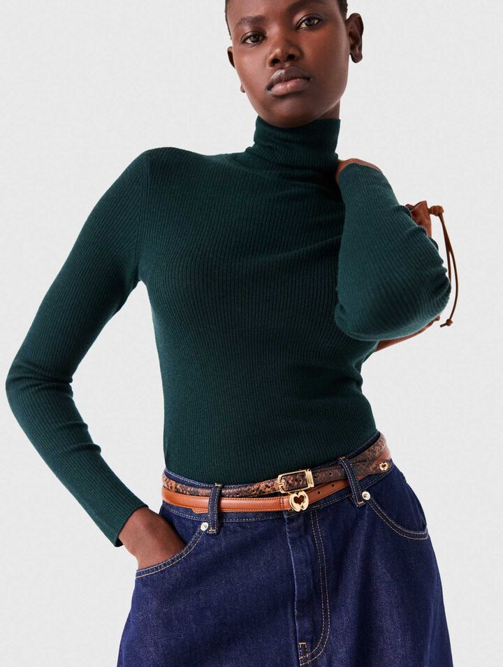 Slim embossed leather belt