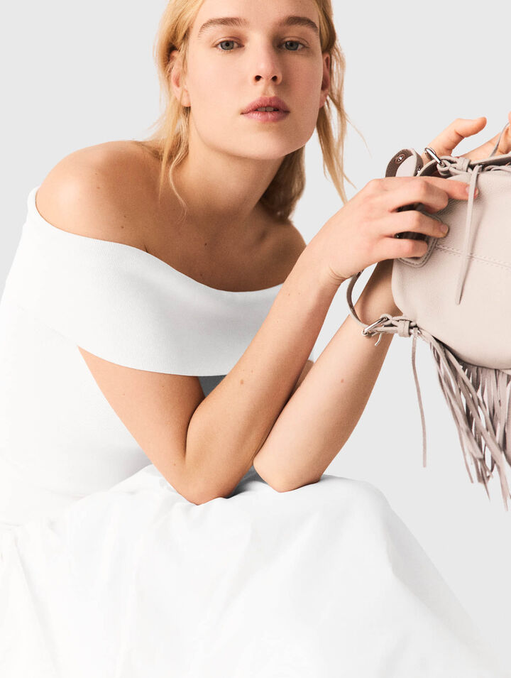 Top col bardot en maille c&ocirc;tel&eacute;e