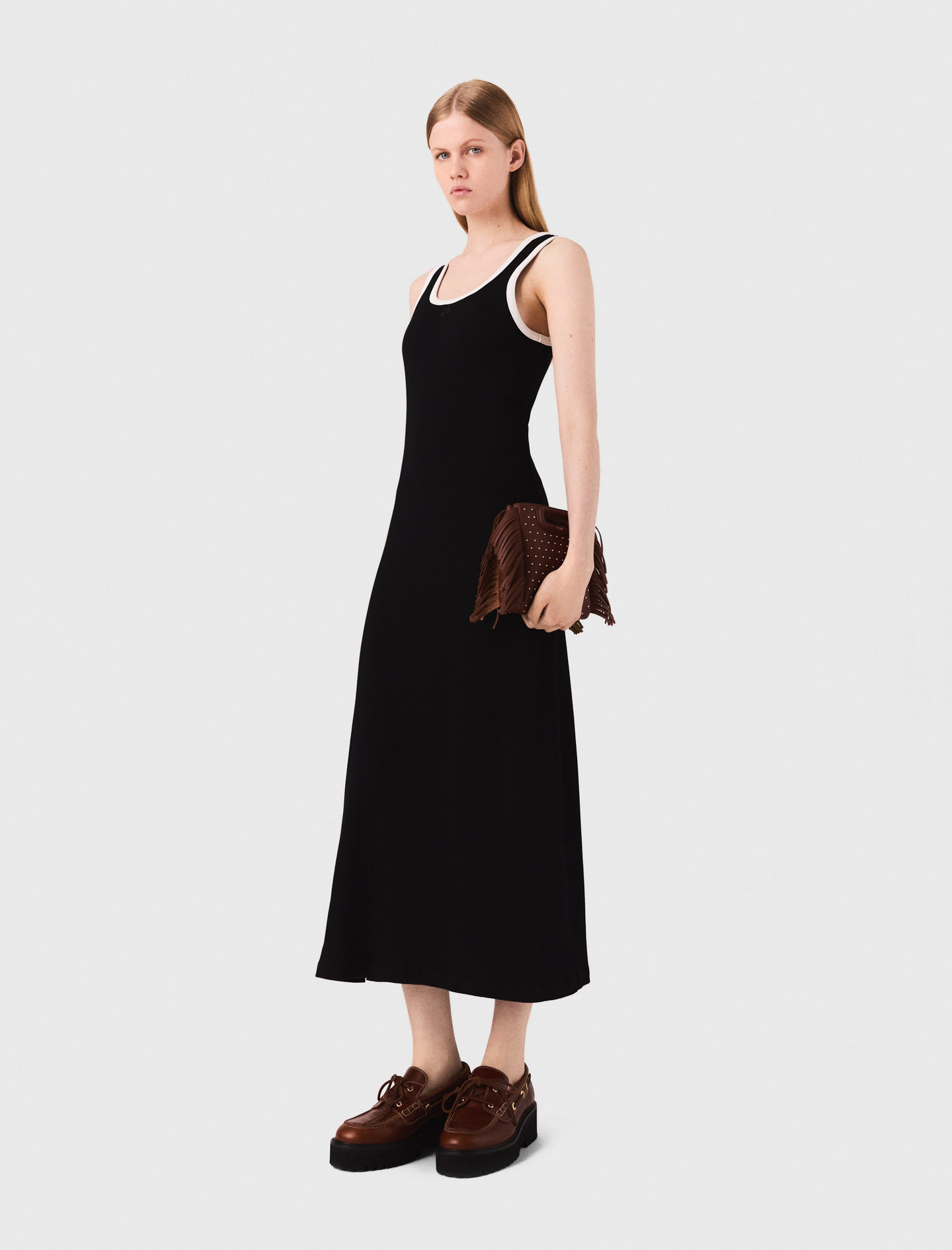 Maje Woman's cotton Jersey tank dress for Fall/Winter, in color Black / Black