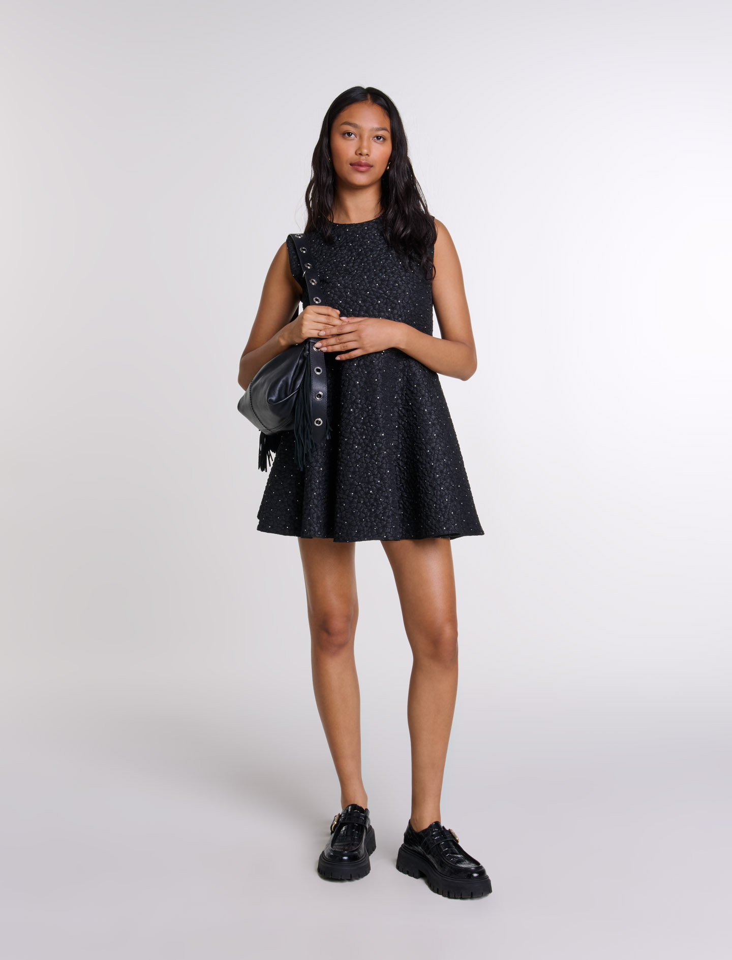 Maje Woman's polyester Rhinestone playsuit dress for Fall/Winter, in color Black / Black