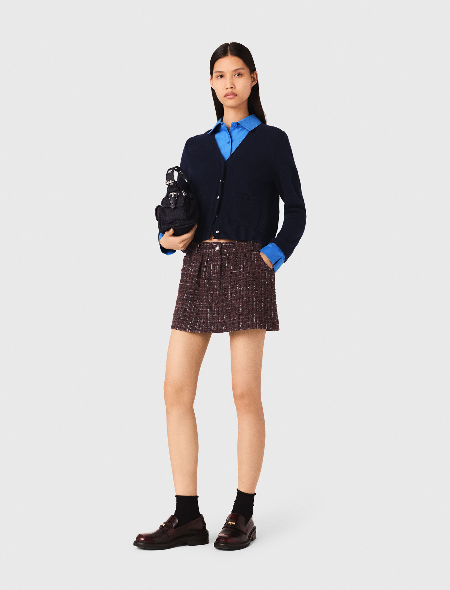 Maje Woman's wool Cardigan with removable details for Fall/Winter, in color Navy / Blue