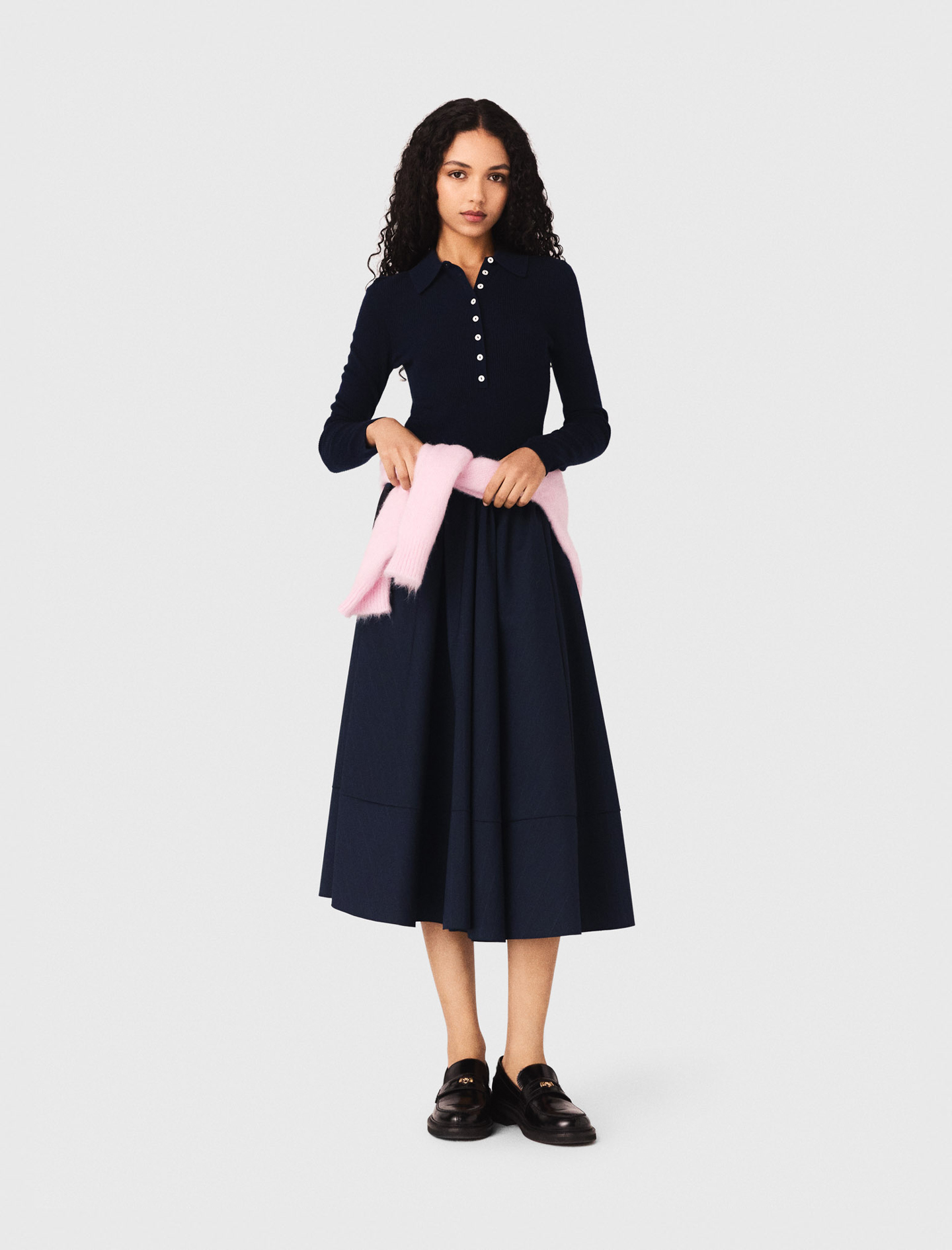 Maje Woman's wool Polo collar ribbed sweater for Spring/Summer, in color Navy / Blue