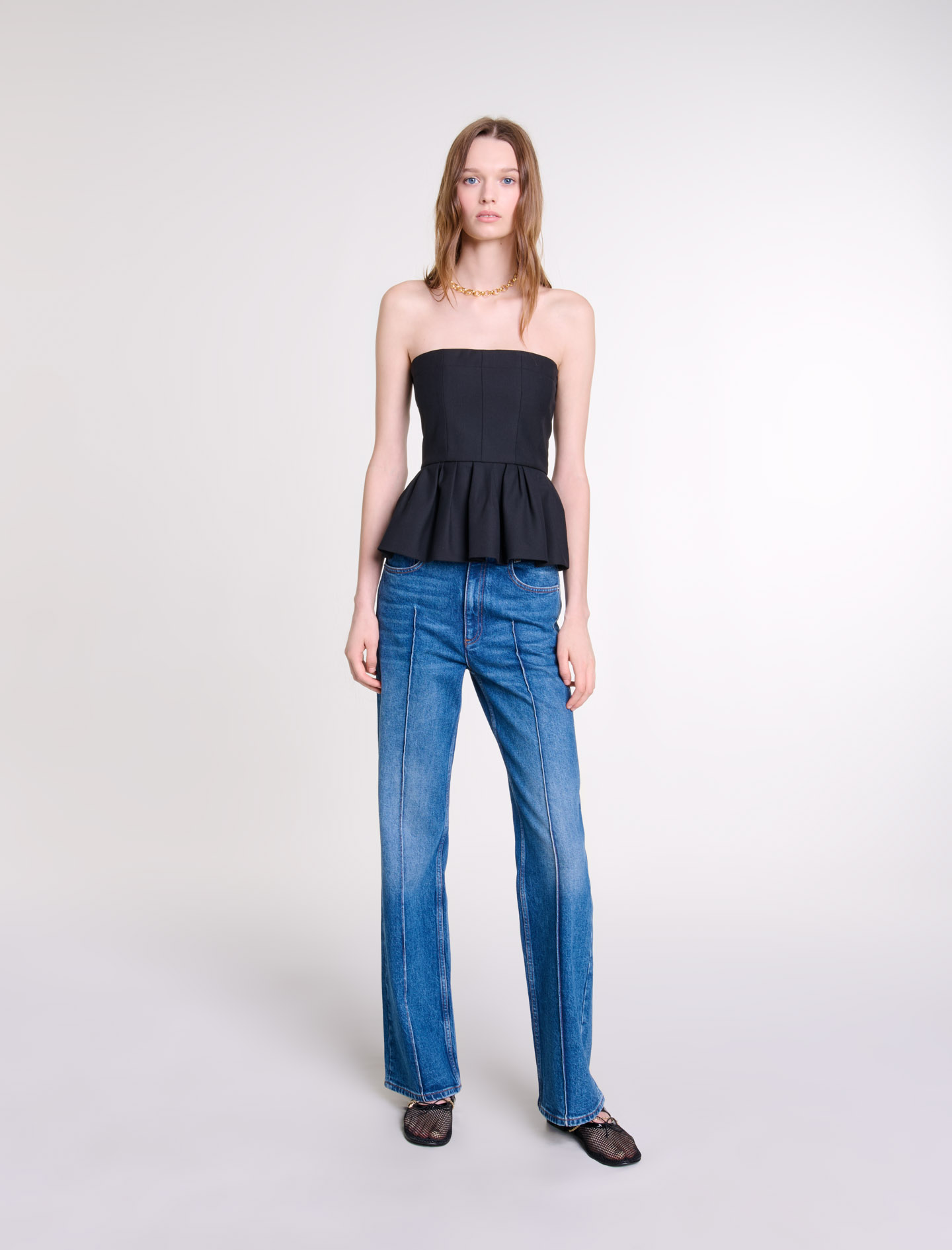 Maje Woman's polyester Bustier top with basque for Fall/Winter, in color Black / Black