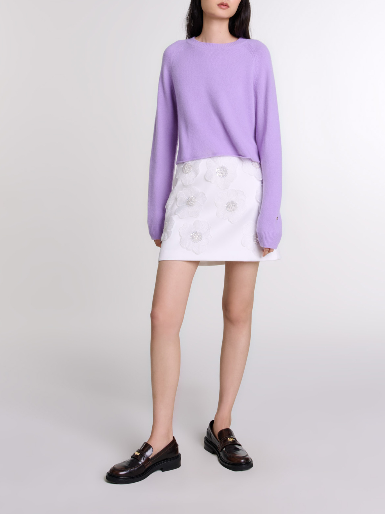 Maje Woman's cashmere Short cashmere jumper for Fall/Winter, in color Parma Violet / Red
