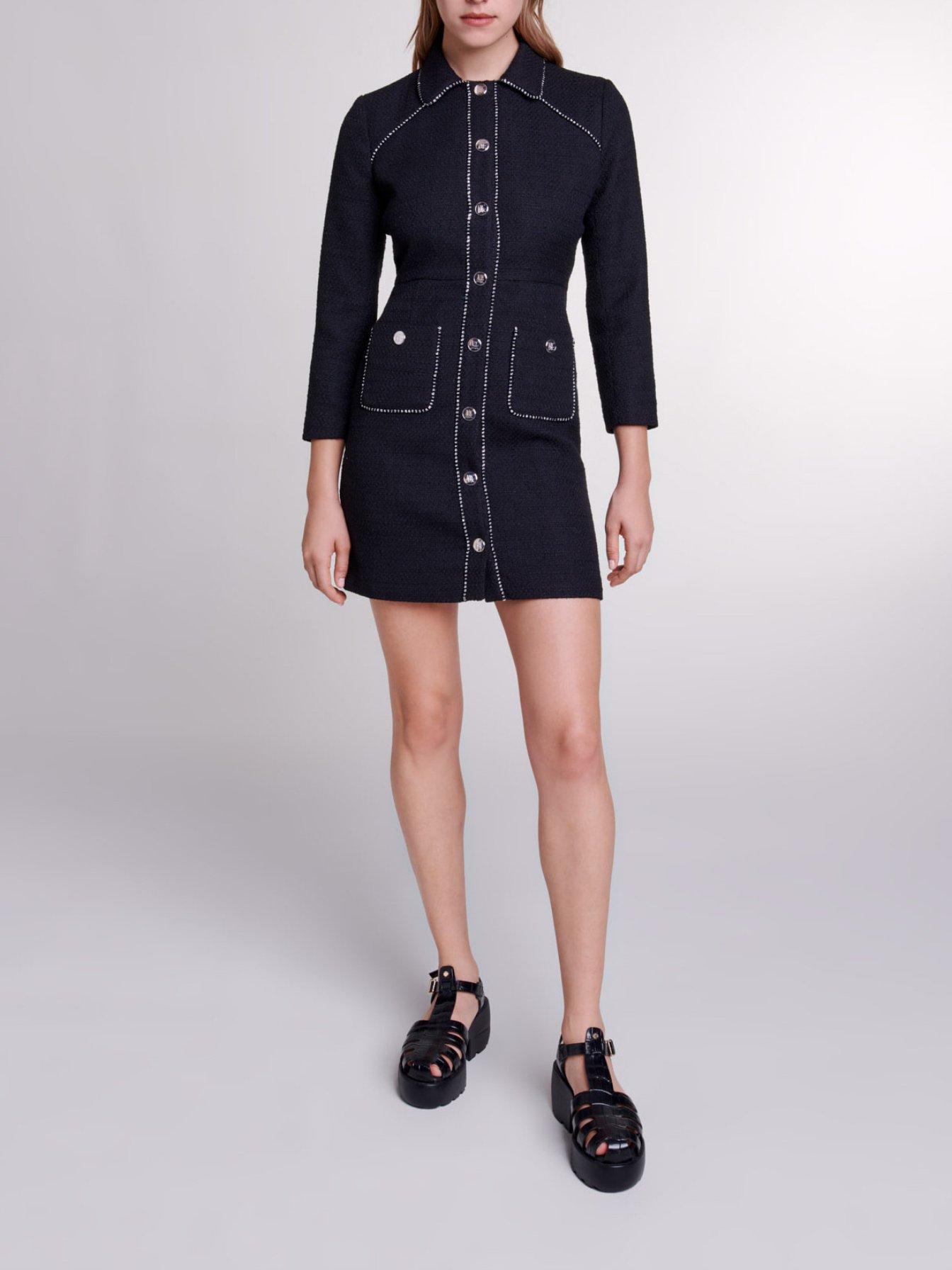 Short tweed dress Black / Gray For Women | Maje