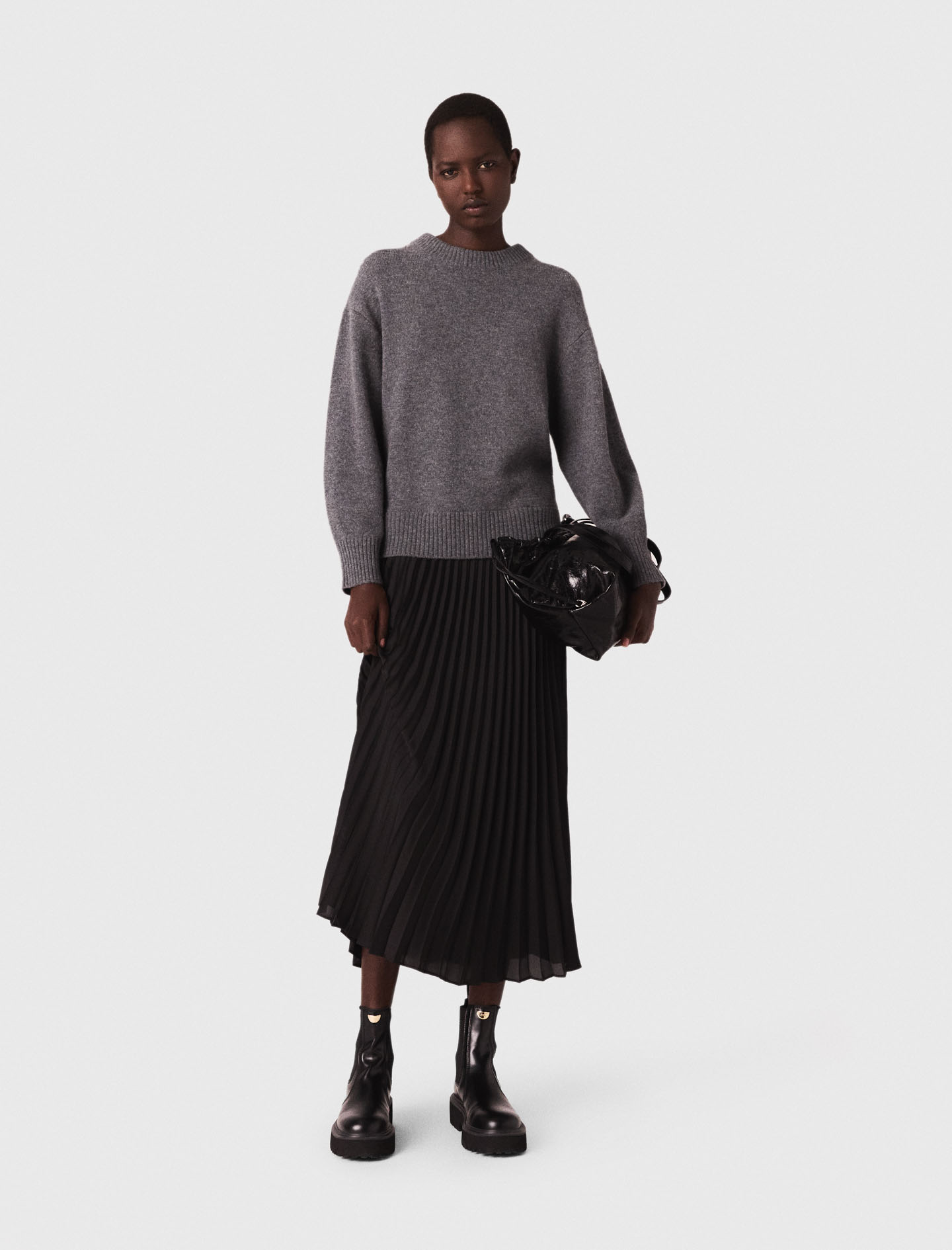 Maje Woman's wool Dual-material maxi dress for Fall/Winter, in color Grey/Black /